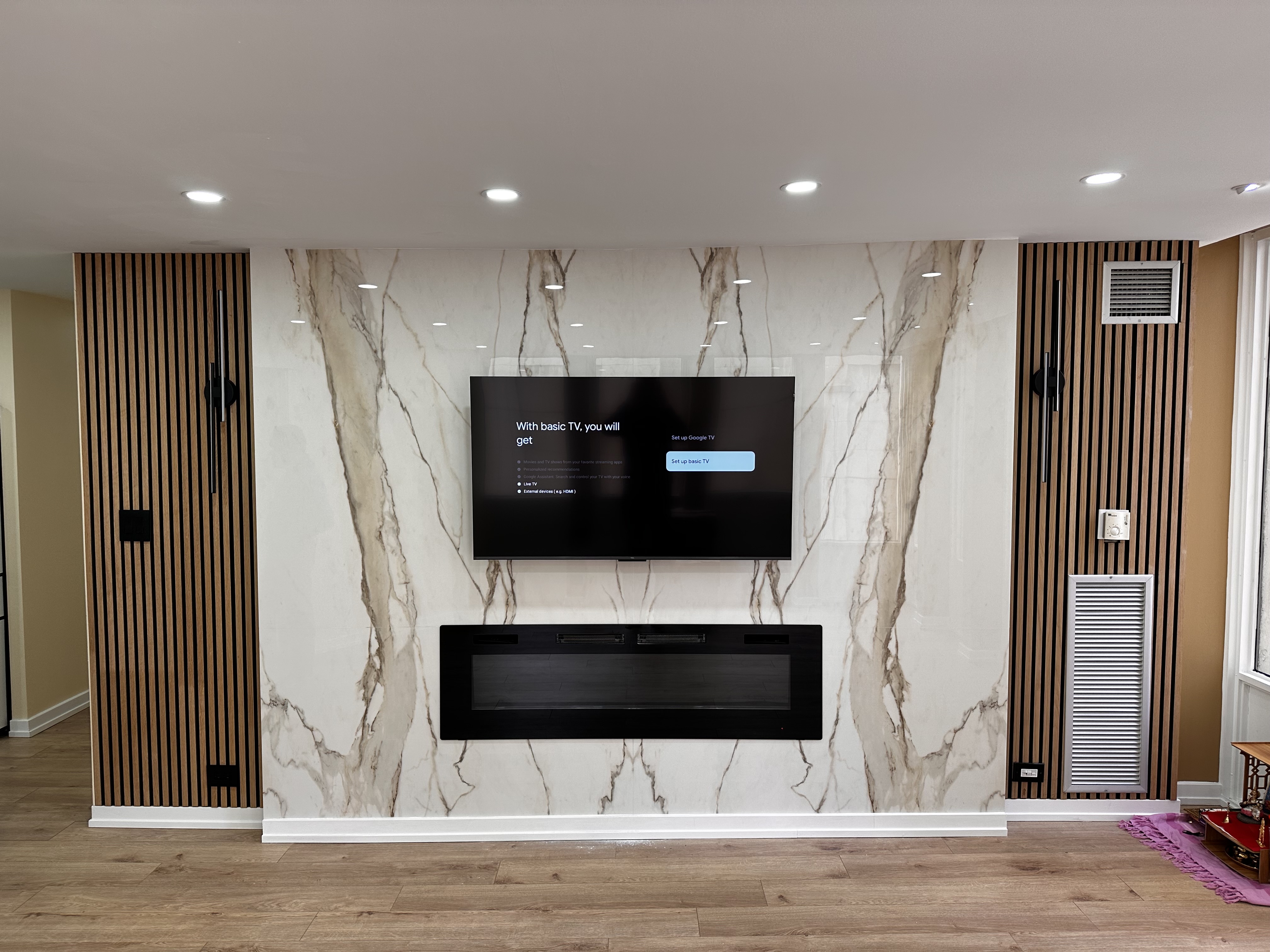 Living room TV mounting setup